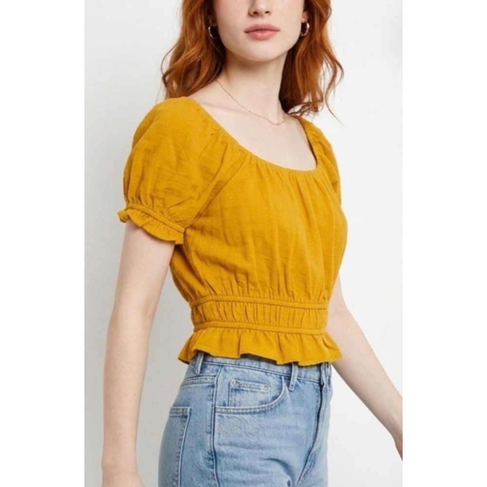 Eyeshadow Smocked Peplum Top Women Medium Yellow Excellent J54103CGFY Boho